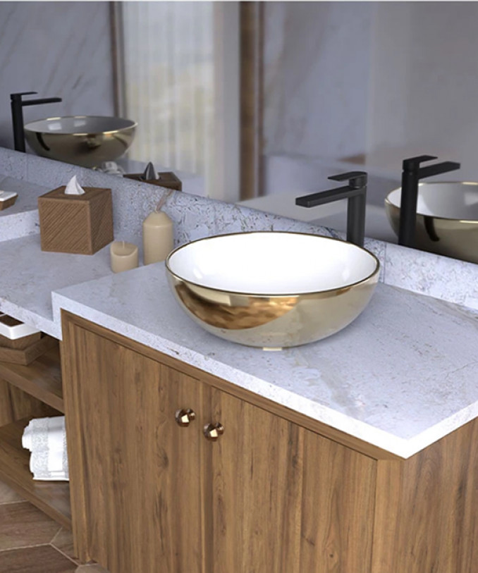 #C-15-202 Lavabo COPEN nadgradni 415x415x155 zlatno bijeli - Image 3