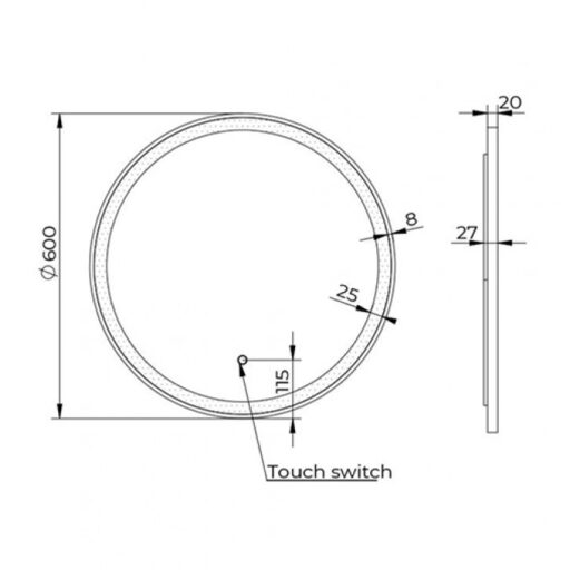 #C-06-103MB Ogledalo COPEN fi600 sa alu ramom 20mm LED mat crno - Image 3