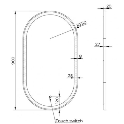 #C-06-105G Ogledalo COPEN 500x900 sa alu ramom 40.6mm LED zlatno - Image 3